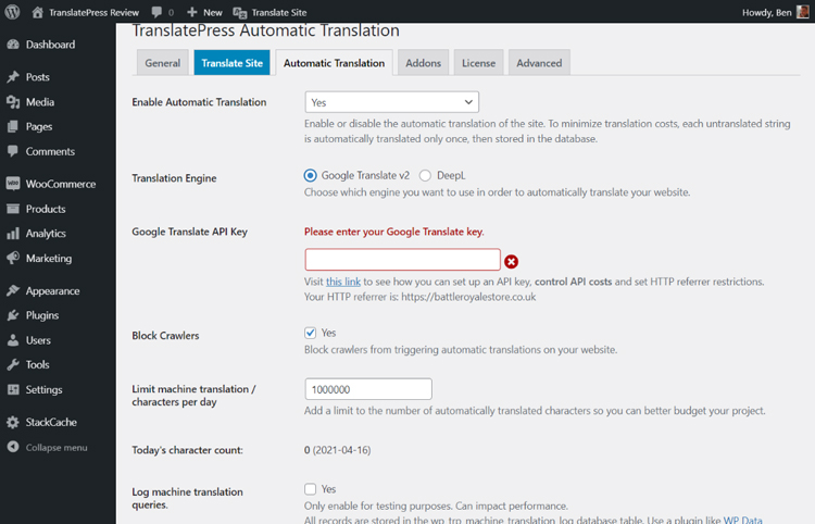 TranslatePress设置