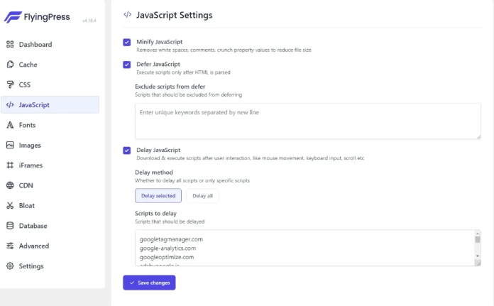 FlyingPress插件JavaScript优化设置