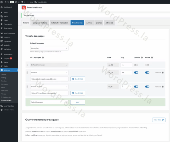 TranslatePress中配置语言域名