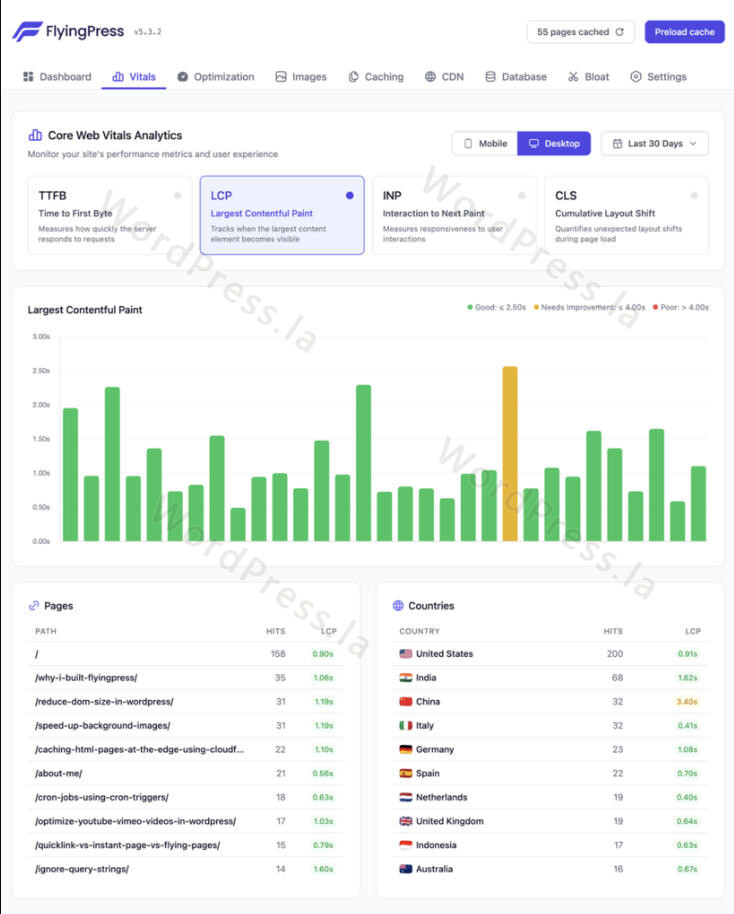 FlyingPress插件核心页面指标