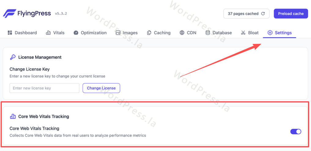 开启FlyingPress核心网页指标监控