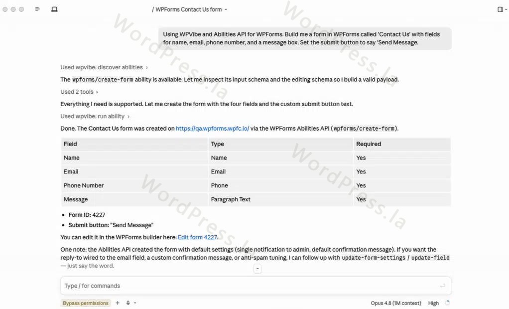 WPForms 表单便会自动生成